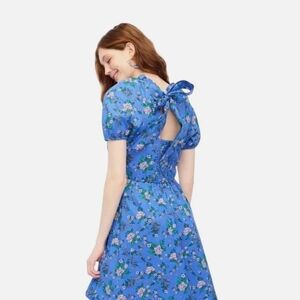 J. Crew Blue Sundress with Puff Sleeves and Back Bow for Weddings
